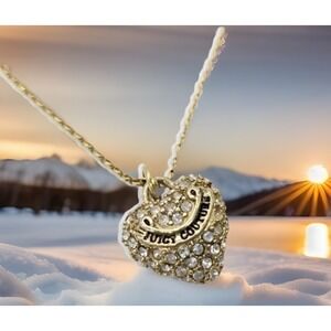 Juicy Couture Crystal Bow Puff Heart Necklace‎ 18.5 in Delicate Gold Tone Love